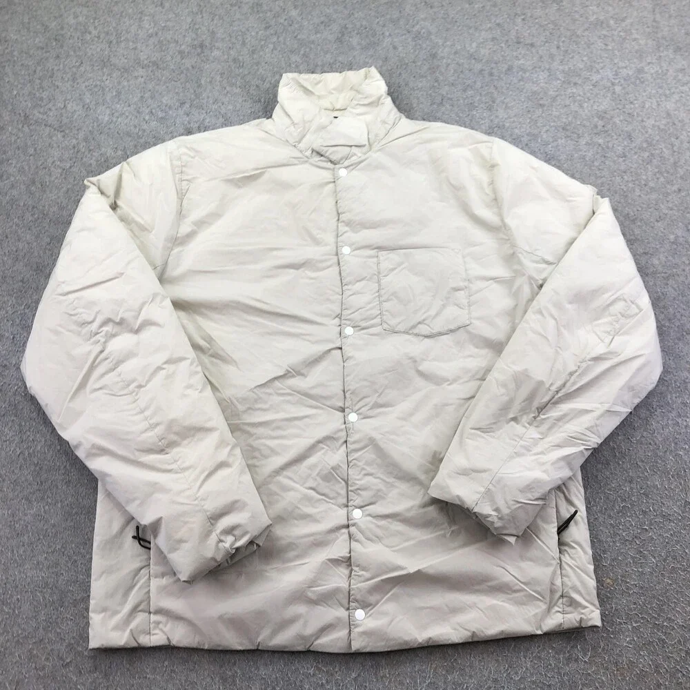 Hill City Jacket Mens Medium Beige Nylon Snap Front Puffer Lightweight Insulated